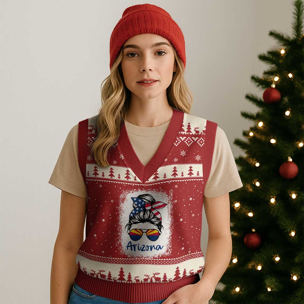 Arizona American Flag Messy Bun Pride V-Neck Knit Sweater Vest