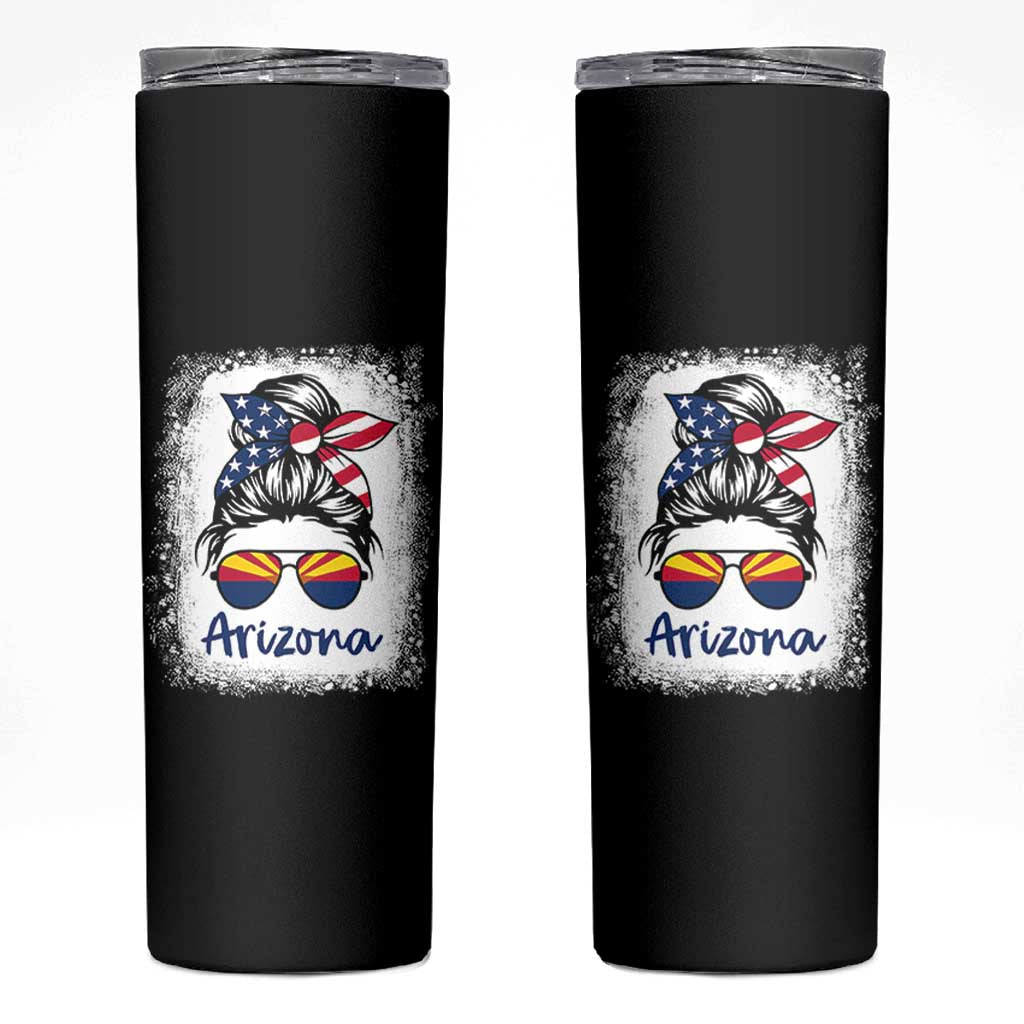 Arizona American Flag Messy Bun Pride Skinny Tumbler