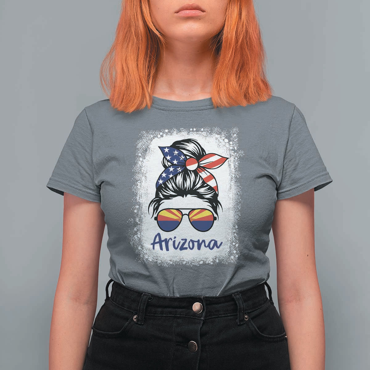 Arizona American Flag Messy Bun Pride T Shirt For Women