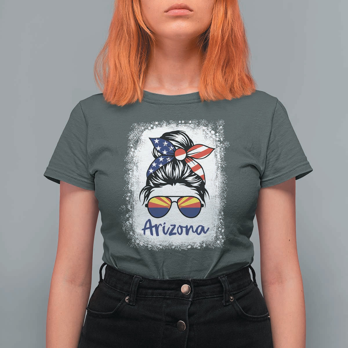 Arizona American Flag Messy Bun Pride T Shirt For Women