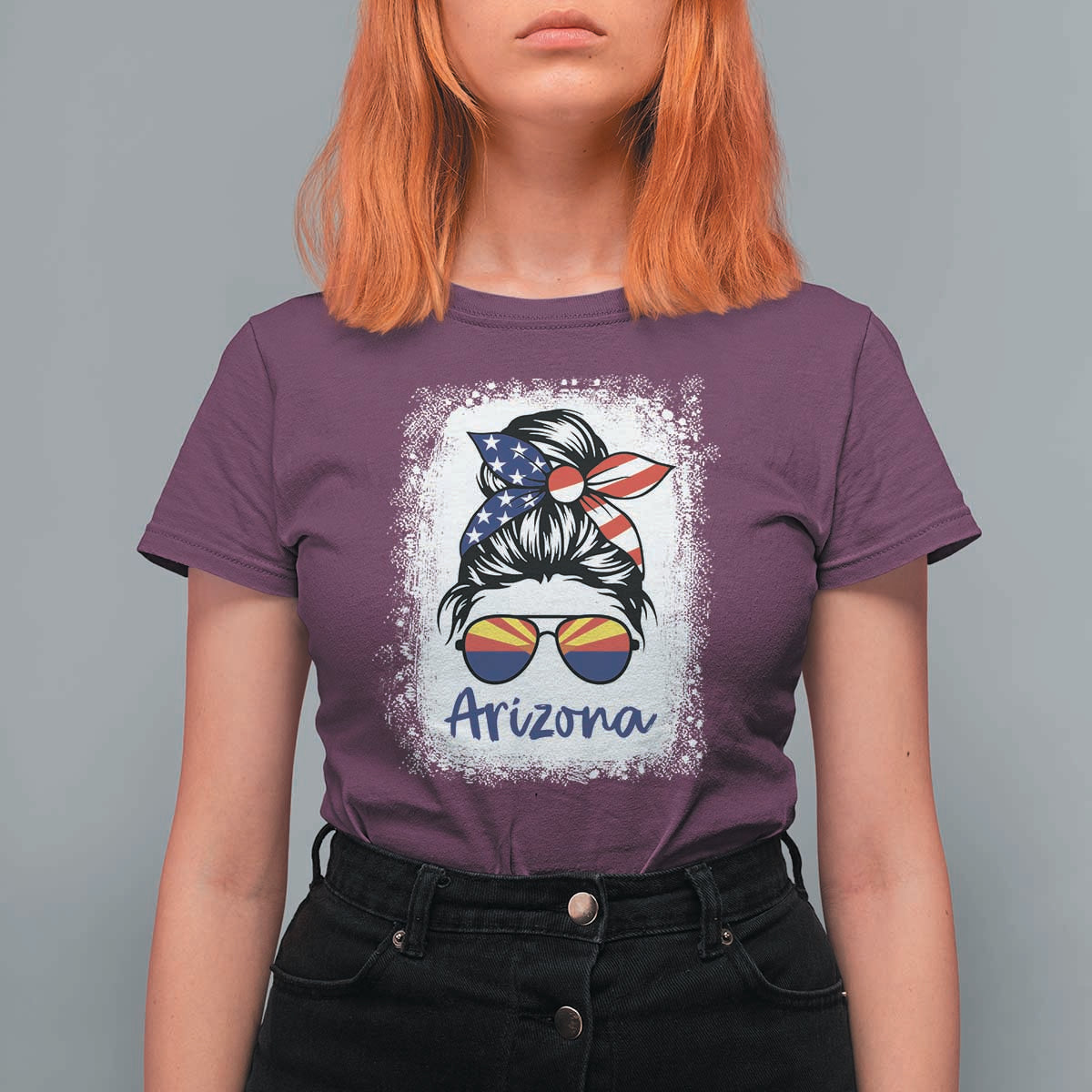 Arizona American Flag Messy Bun Pride T Shirt For Women