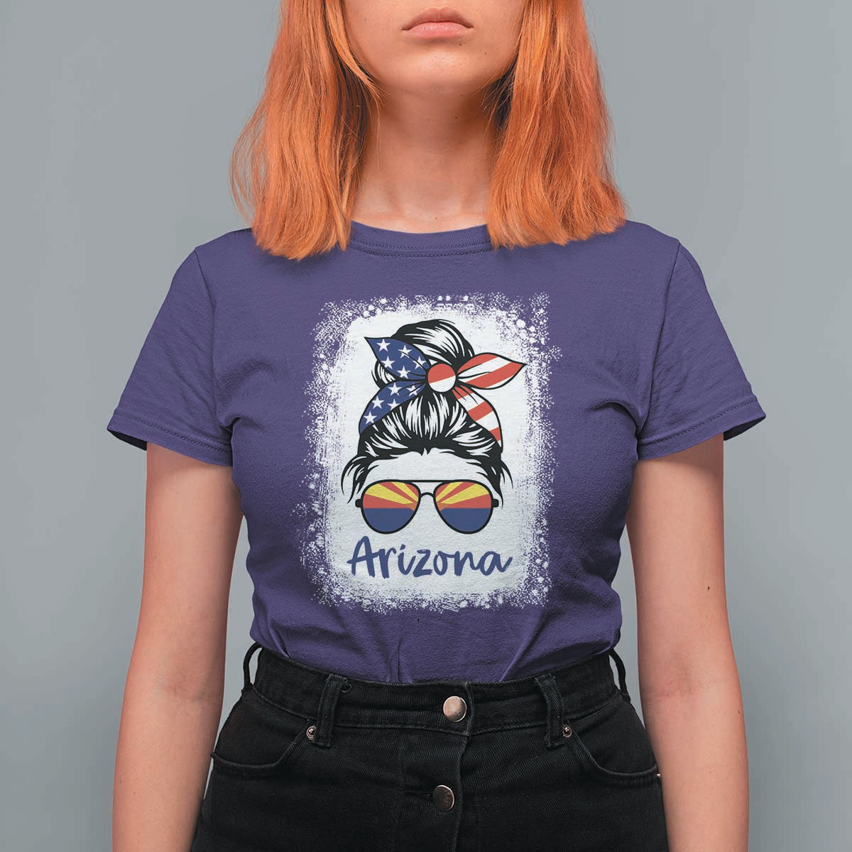 Arizona American Flag Messy Bun Pride T Shirt For Women