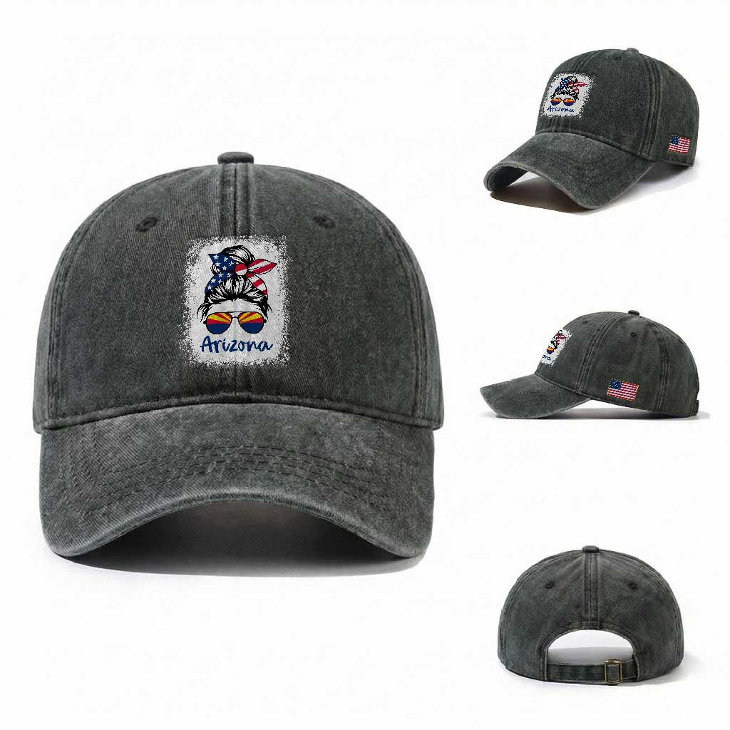 Arizona American Flag Messy Bun Pride Washed Cotton Baseball Cap