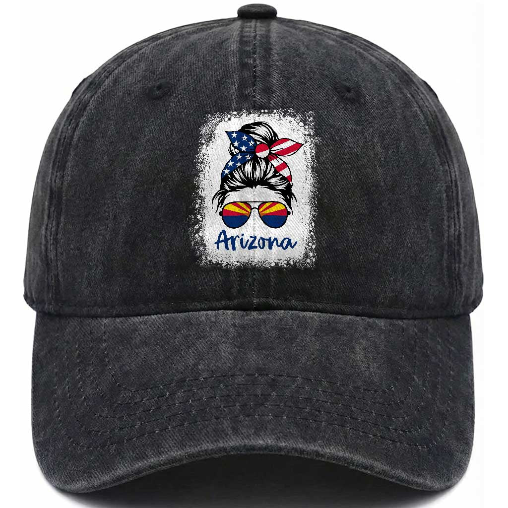 Arizona American Flag Messy Bun Pride Washed Cotton Baseball Cap