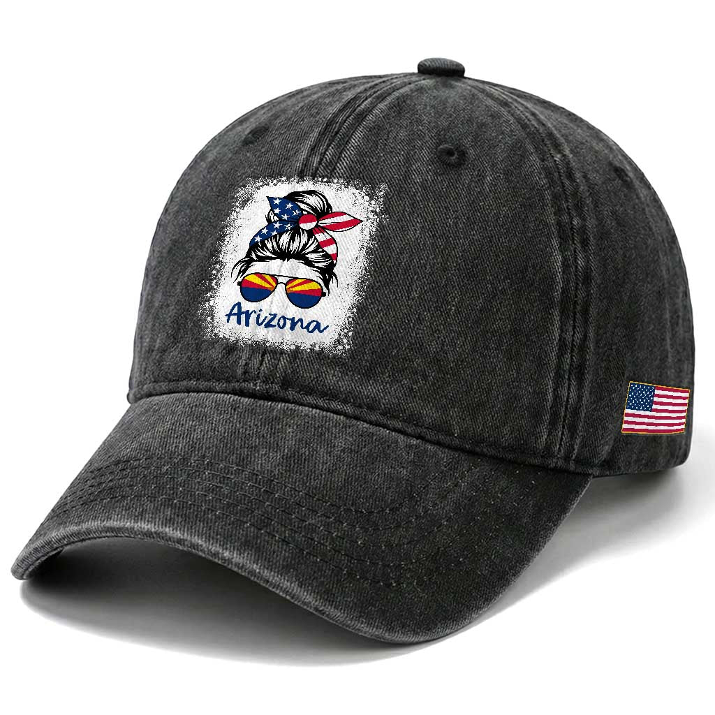 Arizona American Flag Messy Bun Pride Washed Cotton Baseball Cap