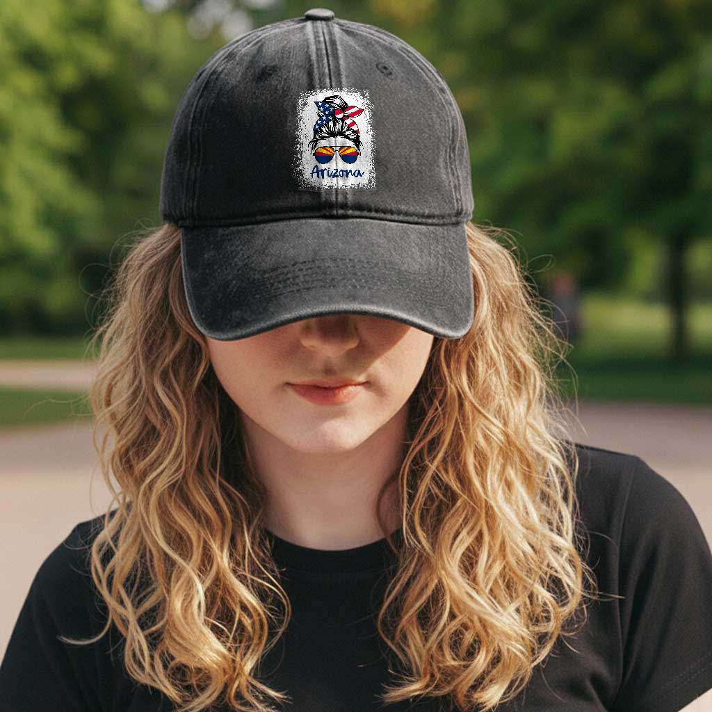 Arizona American Flag Messy Bun Pride Washed Cotton Baseball Cap