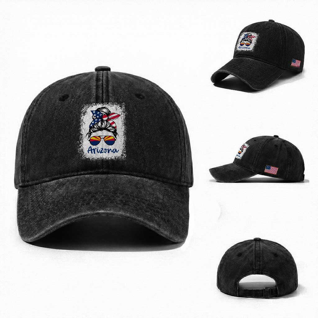 Arizona American Flag Messy Bun Pride Washed Cotton Baseball Cap
