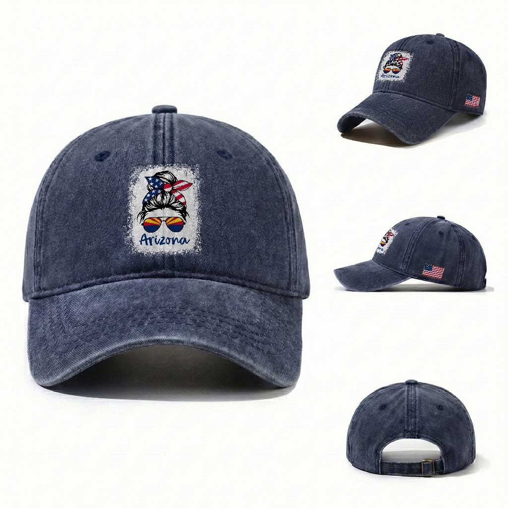 Arizona American Flag Messy Bun Pride Washed Cotton Baseball Cap