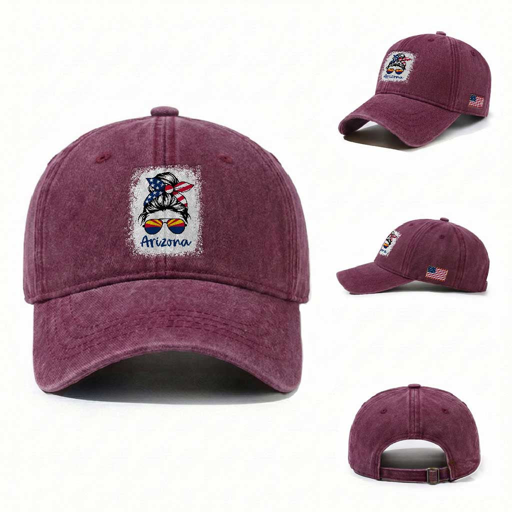 Arizona American Flag Messy Bun Pride Washed Cotton Baseball Cap