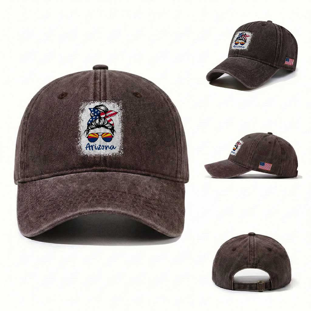 Arizona American Flag Messy Bun Pride Washed Cotton Baseball Cap