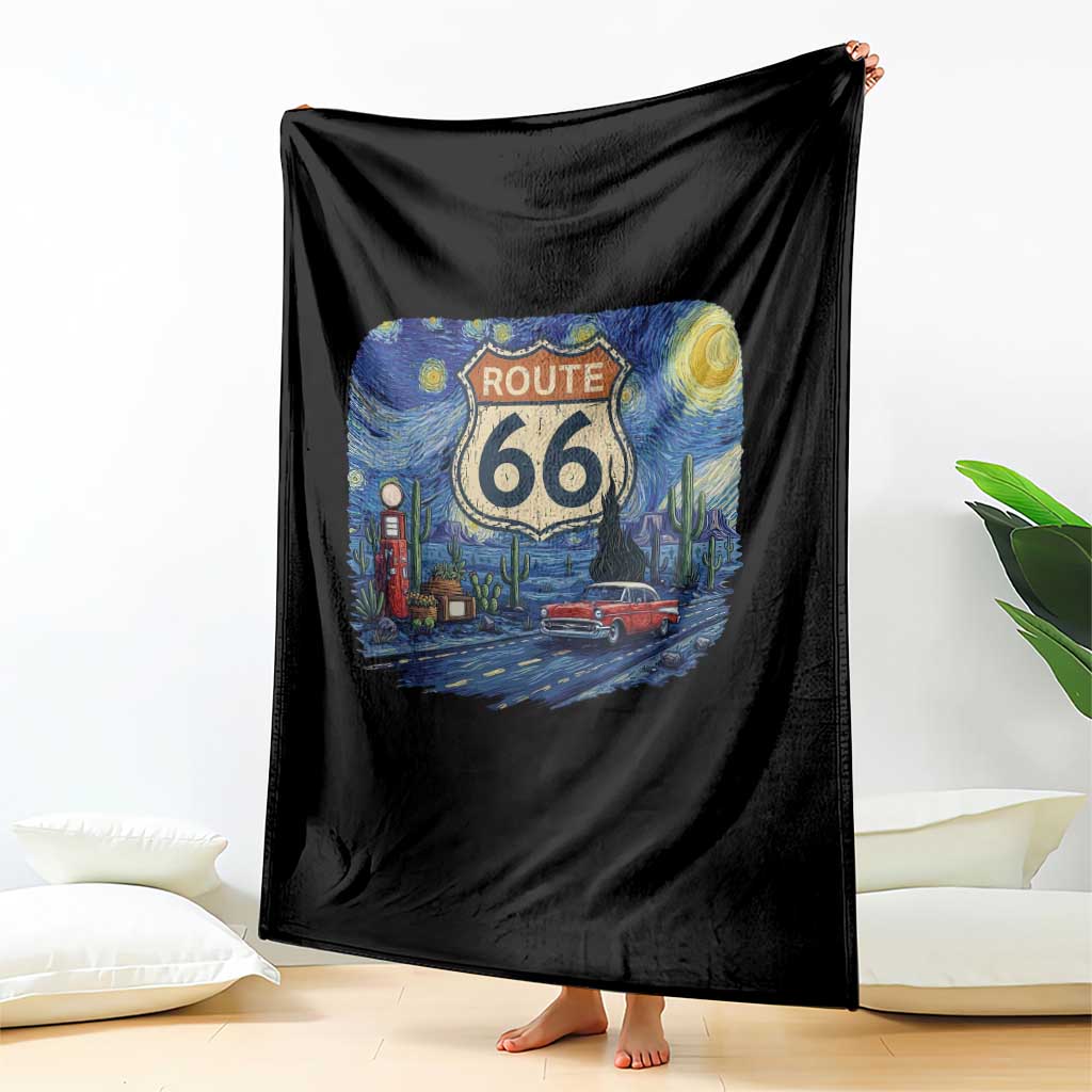 Route Highway 66 Road Sign Distressed Road Trip Starry Night Throw Blanket