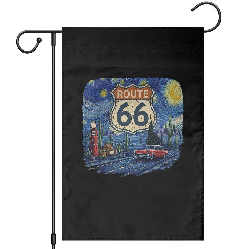Route Highway 66 Road Sign Distressed Road Trip Starry Night Garden Flag