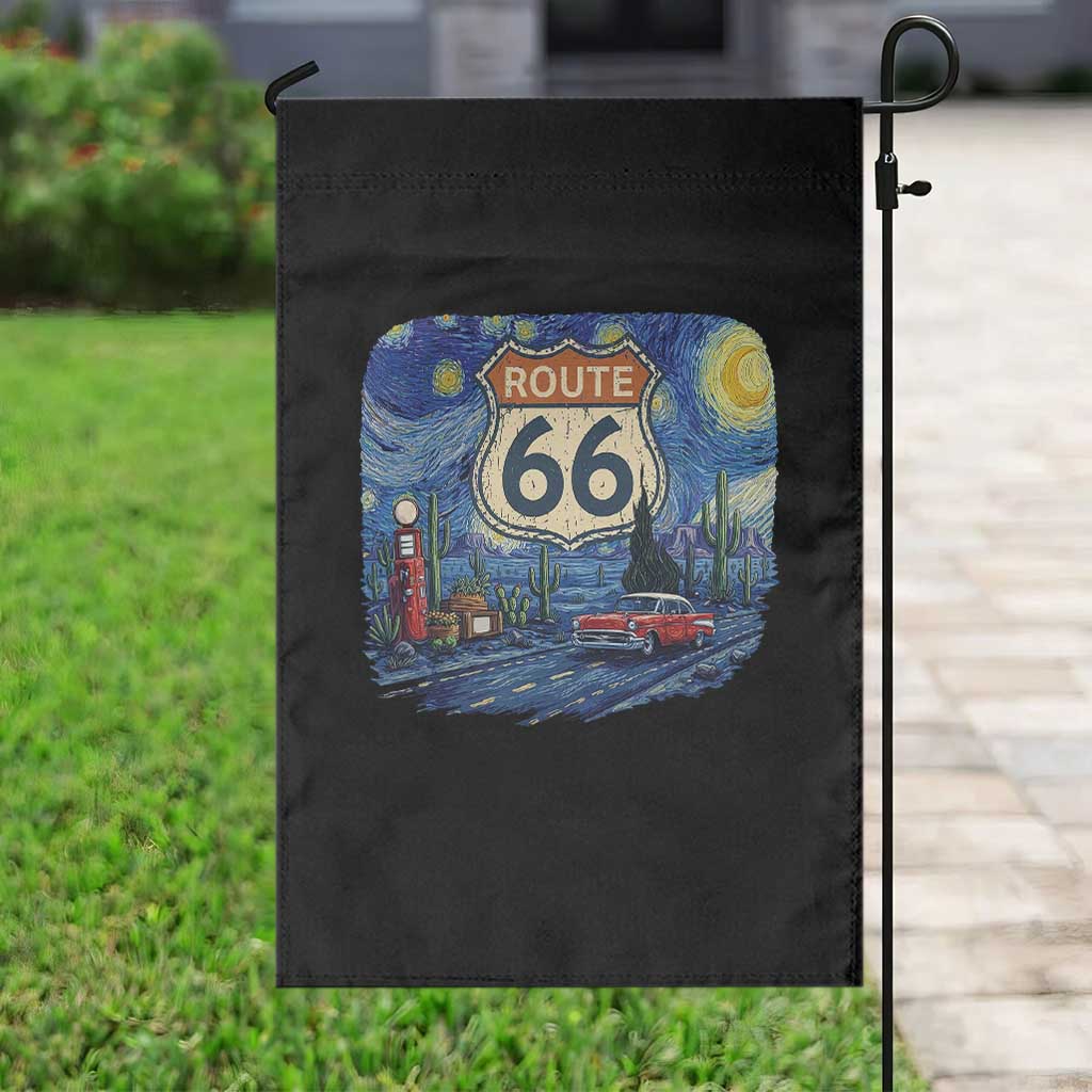 Route Highway 66 Road Sign Distressed Road Trip Starry Night Garden Flag