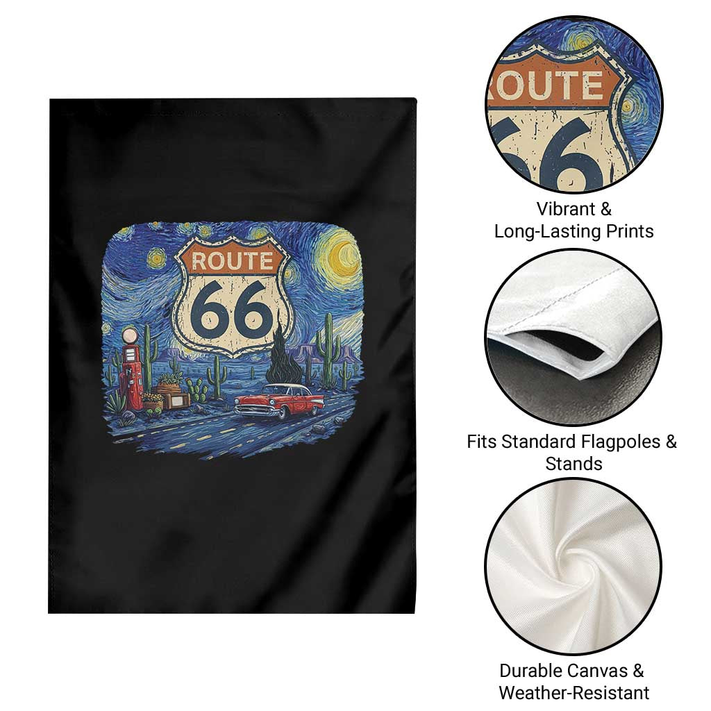 Route Highway 66 Road Sign Distressed Road Trip Starry Night Garden Flag