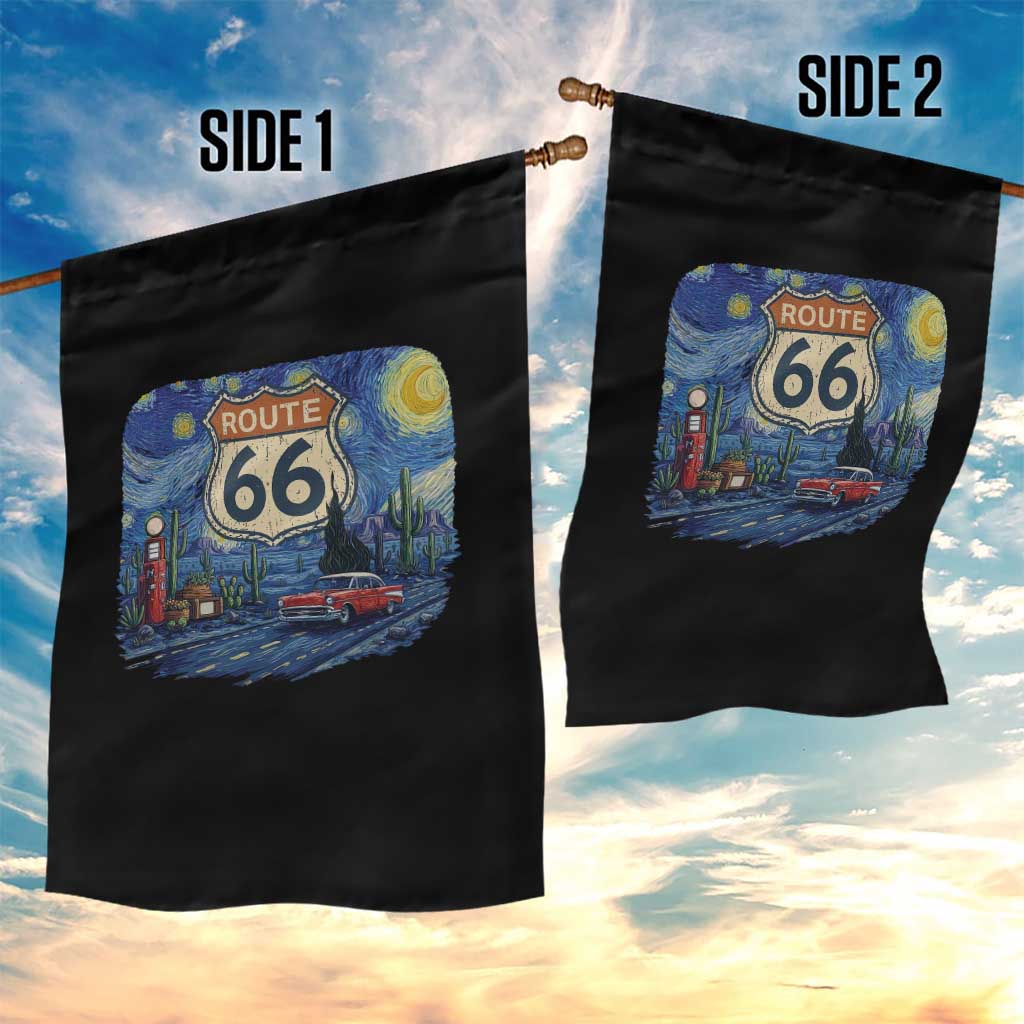 Route Highway 66 Road Sign Distressed Road Trip Starry Night Garden Flag