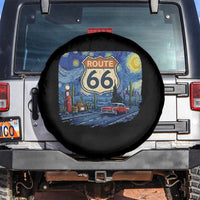 Route Highway 66 Road Sign Distressed Road Trip Starry Night Spare Tire Cover
