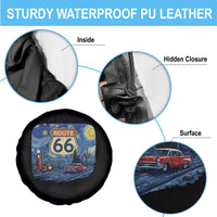Route Highway 66 Road Sign Distressed Road Trip Starry Night Spare Tire Cover