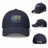 Route Highway 66 Road Sign Distressed Road Trip Starry Night Baseball Cap
