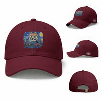 Route Highway 66 Road Sign Distressed Road Trip Starry Night Baseball Cap