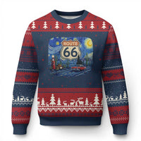 Route Highway 66 Road Sign Distressed Road Trip Starry Night Ugly Christmas Sweater