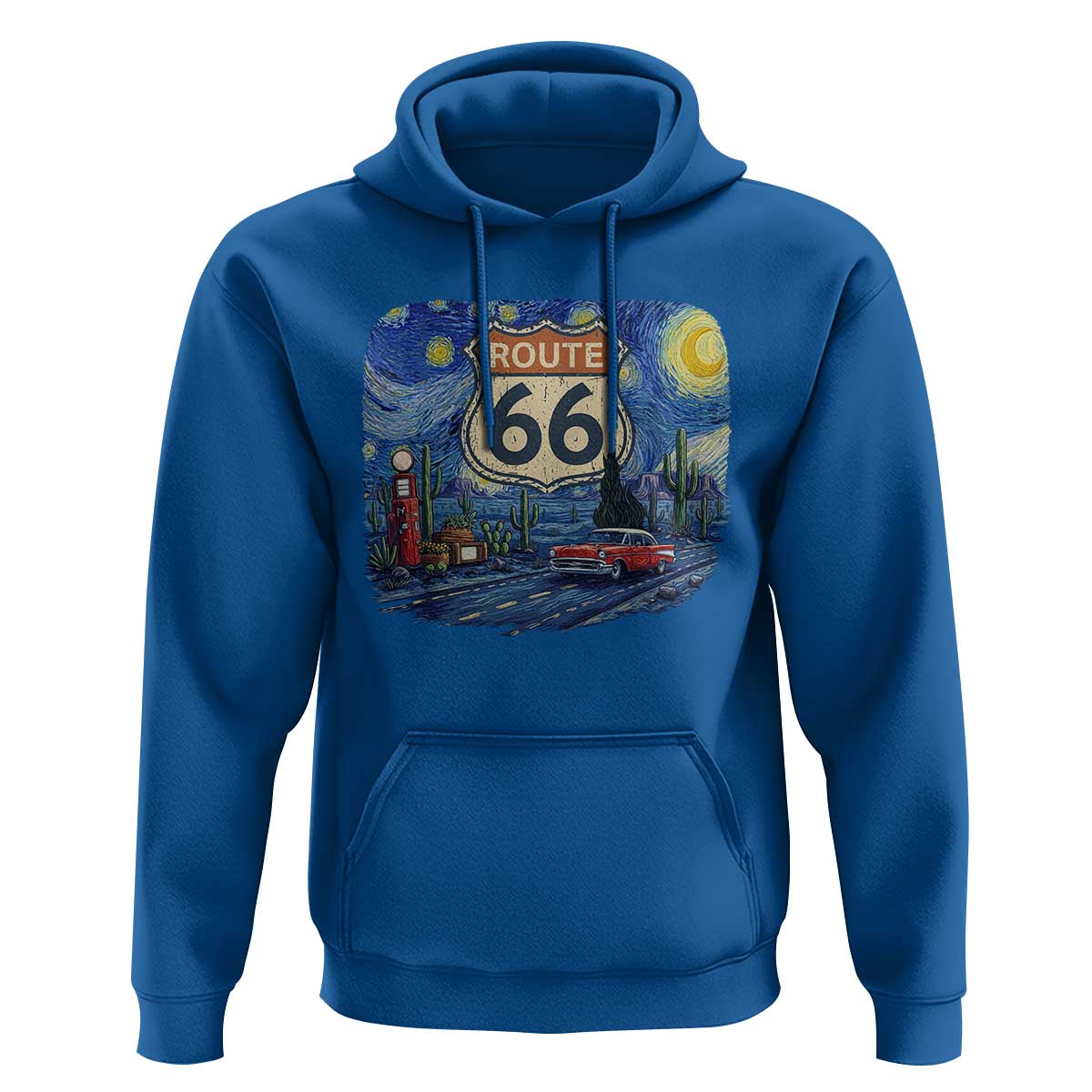 Route Highway 66 Road Sign Distressed Road Trip Starry Night Hoodie