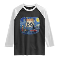 Route Highway 66 Road Sign Distressed Road Trip Starry Night Raglan Shirt