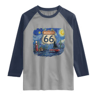 Route Highway 66 Road Sign Distressed Road Trip Starry Night Raglan Shirt