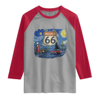 Route Highway 66 Road Sign Distressed Road Trip Starry Night Raglan Shirt