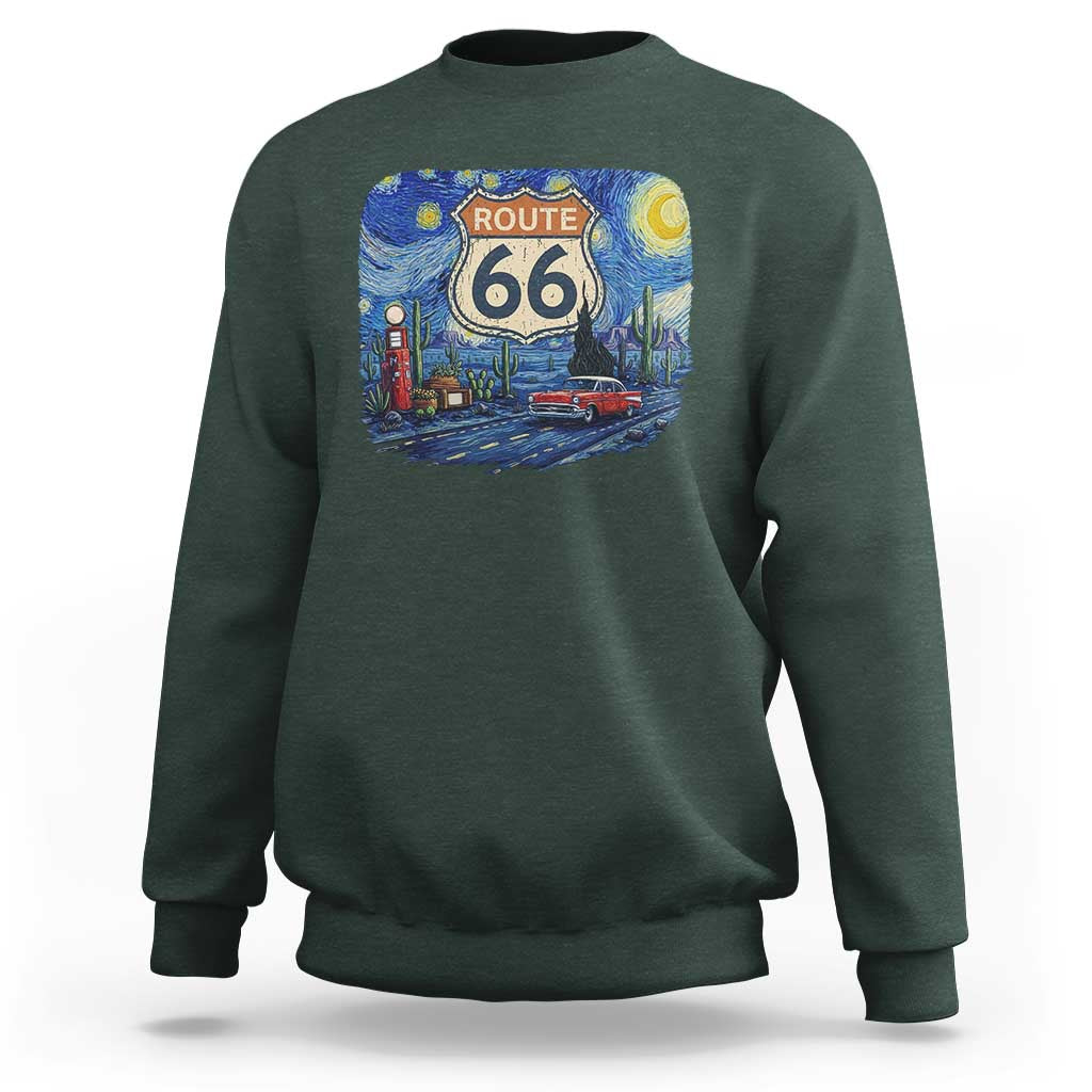 Route Highway 66 Road Sign Distressed Road Trip Starry Night Sweatshirt