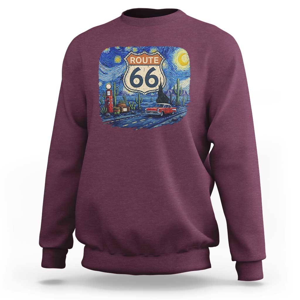 Route Highway 66 Road Sign Distressed Road Trip Starry Night Sweatshirt