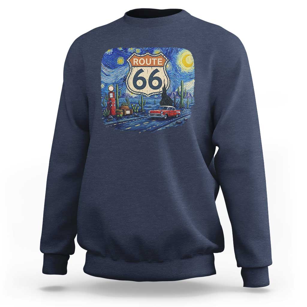 Route Highway 66 Road Sign Distressed Road Trip Starry Night Sweatshirt