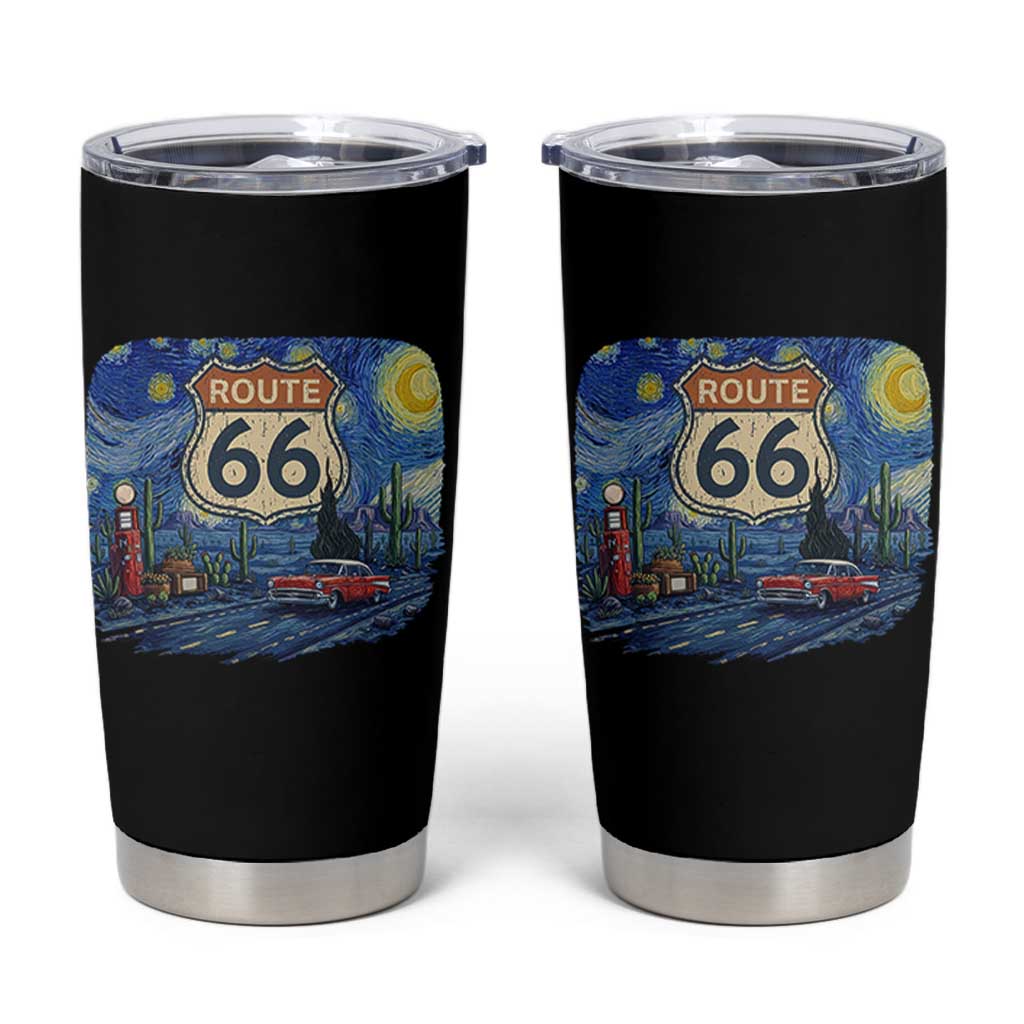 Route Highway 66 Road Sign Distressed Road Trip Starry Night Tumbler Cup