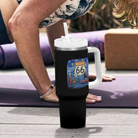 Route Highway 66 Road Sign Distressed Road Trip Starry Night Tumbler With Handle