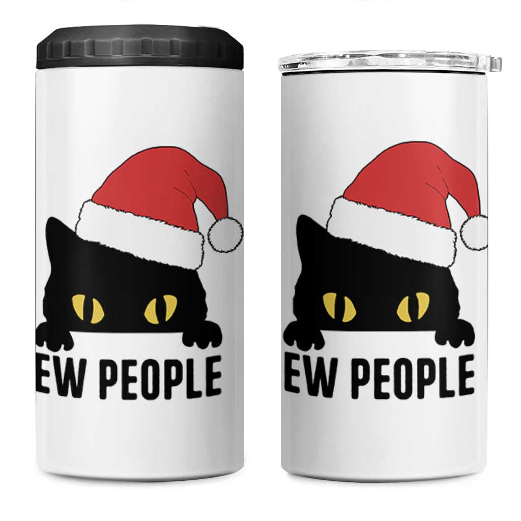 Funny Cat Christmas 4 in 1 Can Cooler Tumbler Ew People Anti Social Grumpy Cat Xmas - Wonder Print Shop