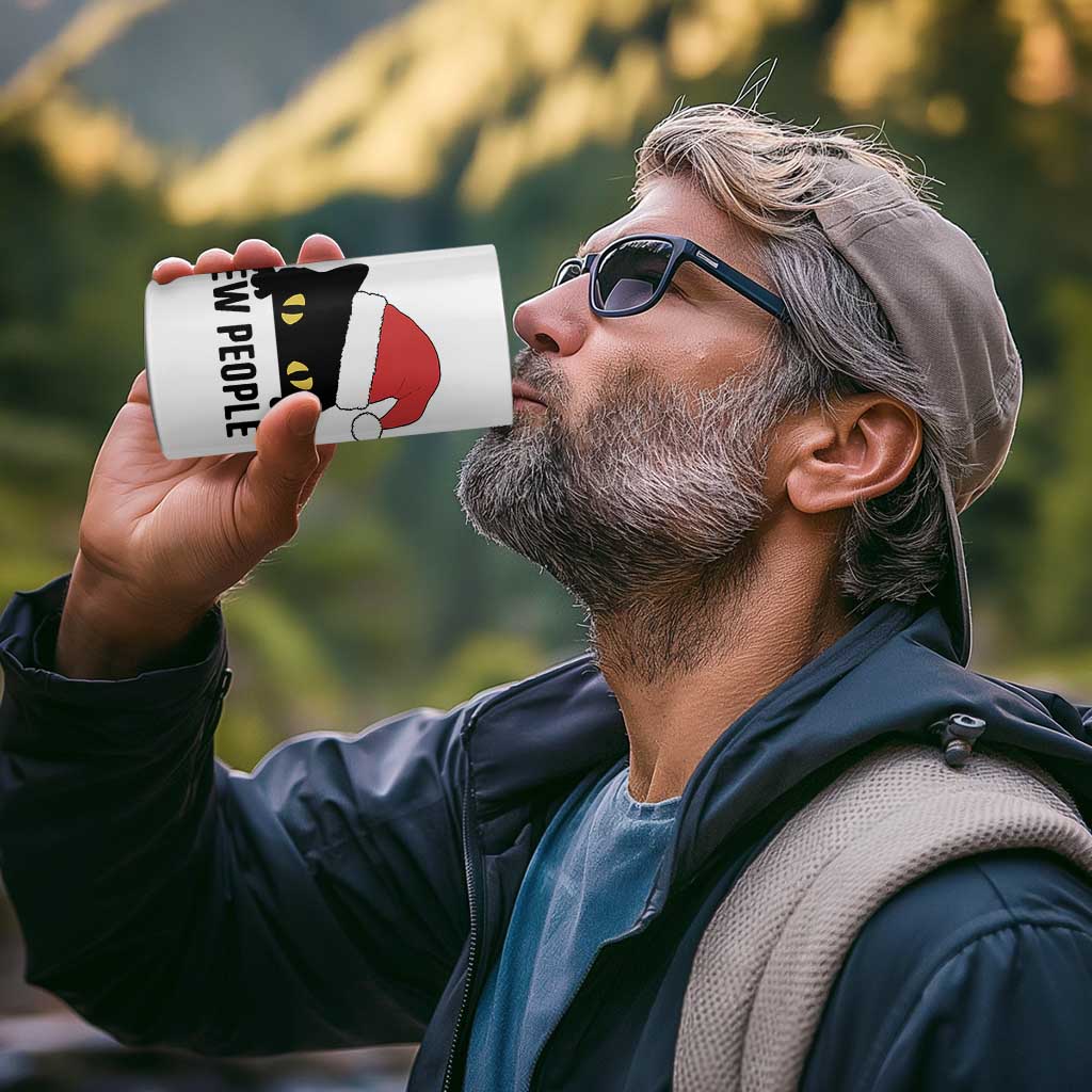 Funny Cat Christmas 4 in 1 Can Cooler Tumbler Ew People Anti Social Grumpy Cat Xmas - Wonder Print Shop