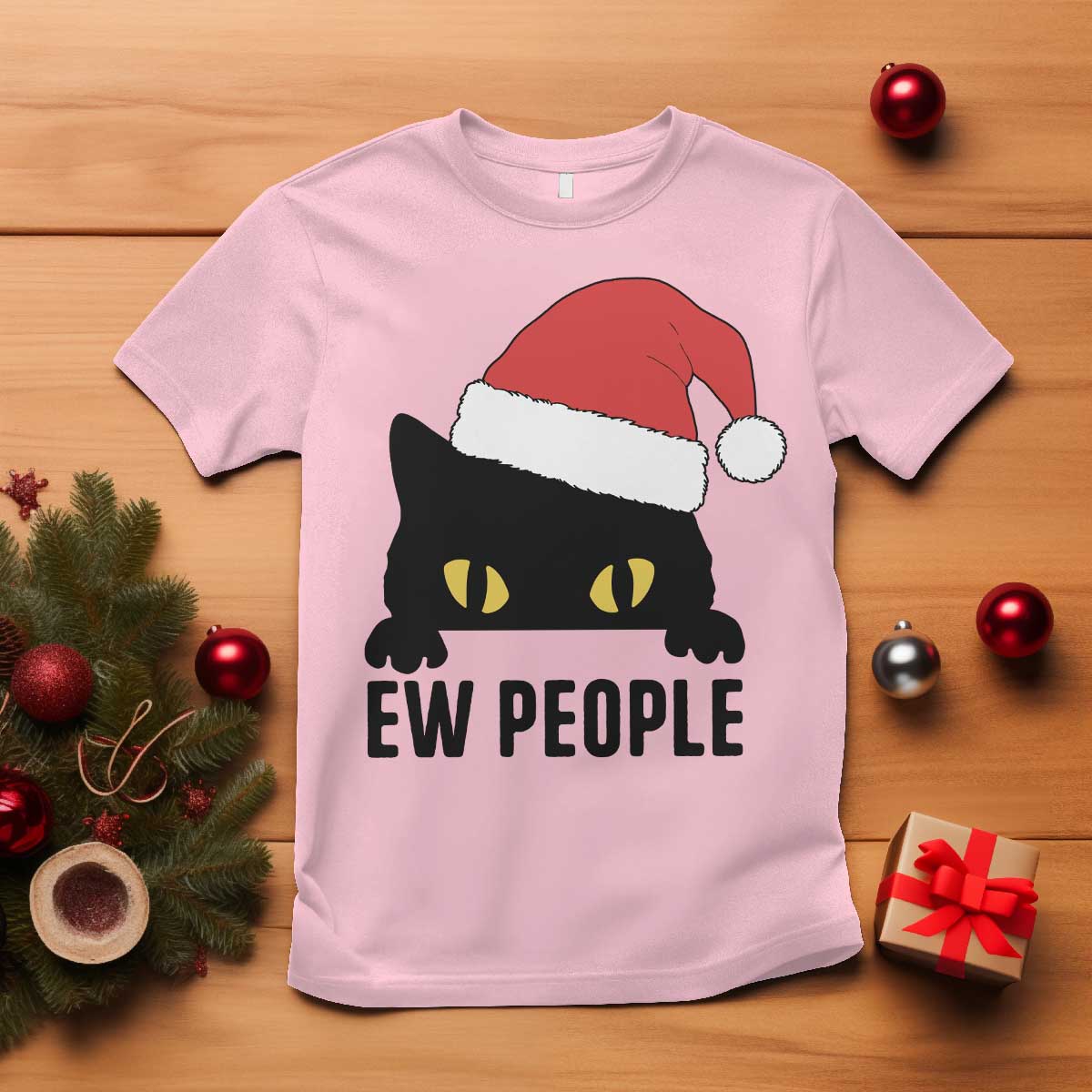 Funny Cat Christmas T Shirt Ew People Anti Social Grumpy Cat Xmas - Wonder Print Shop