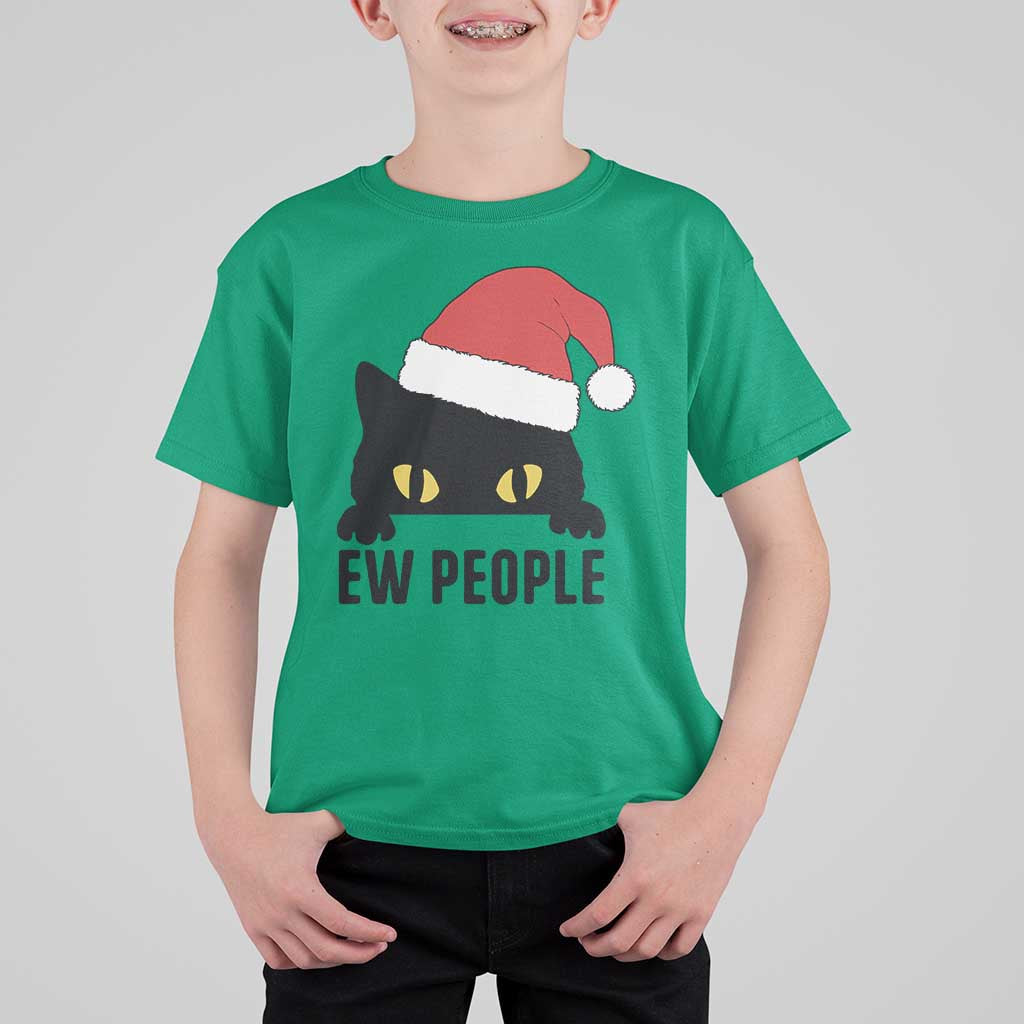 Funny Cat Christmas T Shirt For Kid Ew People Anti Social Grumpy Cat Xmas - Wonder Print Shop