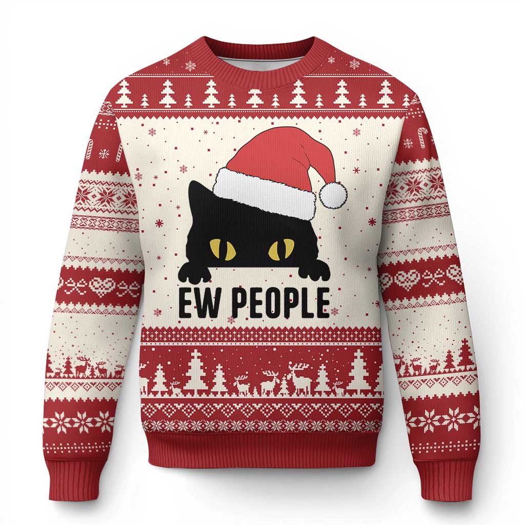Funny Cat Xmas Ugly Christmas Sweater Ew People Anti Social Grumpy Cat Xmas - Wonder Print Shop