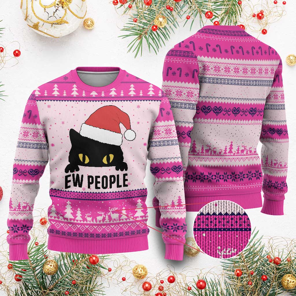 Funny Cat Xmas Ugly Christmas Sweater Ew People Anti Social Grumpy Cat Xmas - Wonder Print Shop