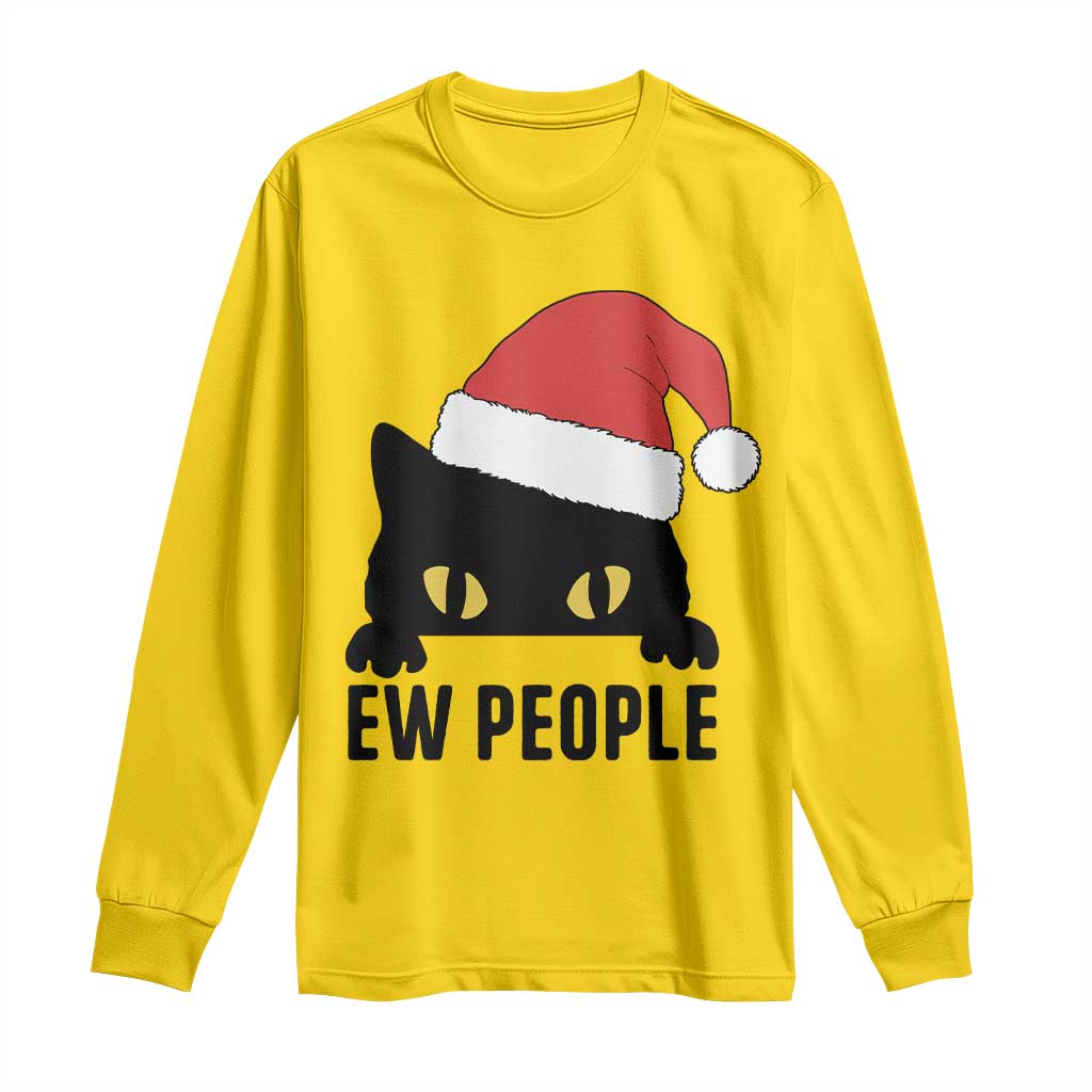 Funny Cat Christmas Long Sleeve Shirt Ew People Anti Social Grumpy Cat Xmas - Wonder Print Shop