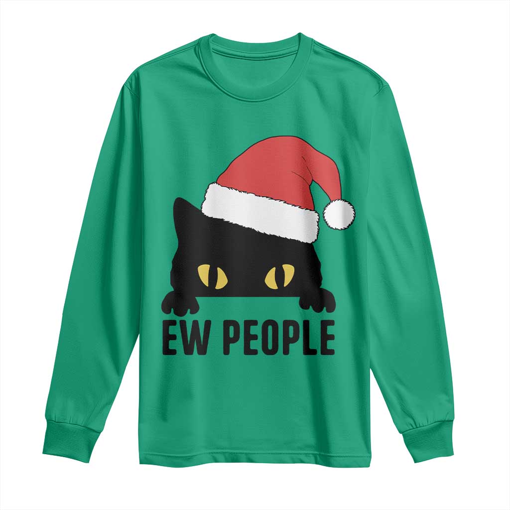 Funny Cat Christmas Long Sleeve Shirt Ew People Anti Social Grumpy Cat Xmas - Wonder Print Shop