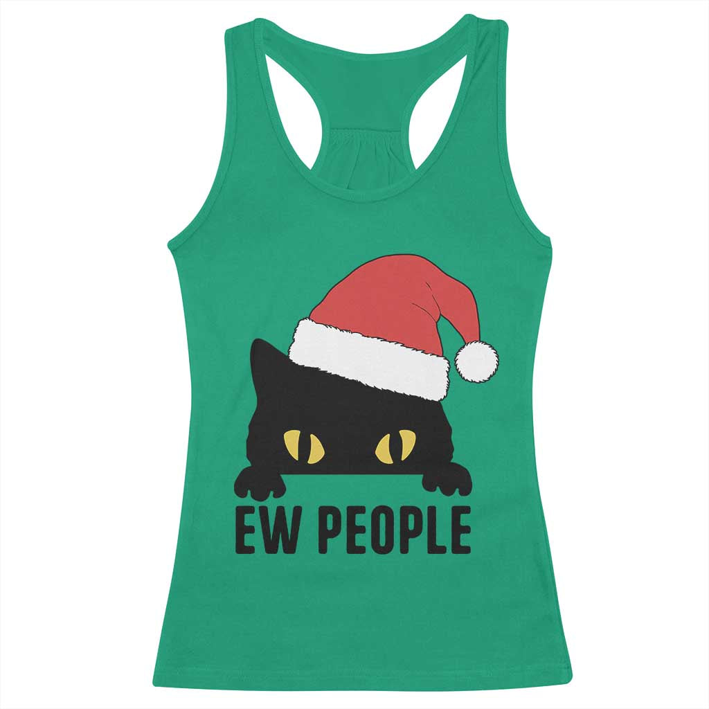 Funny Cat Christmas Racerback Tank Top Ew People Anti Social Grumpy Cat Xmas - Wonder Print Shop