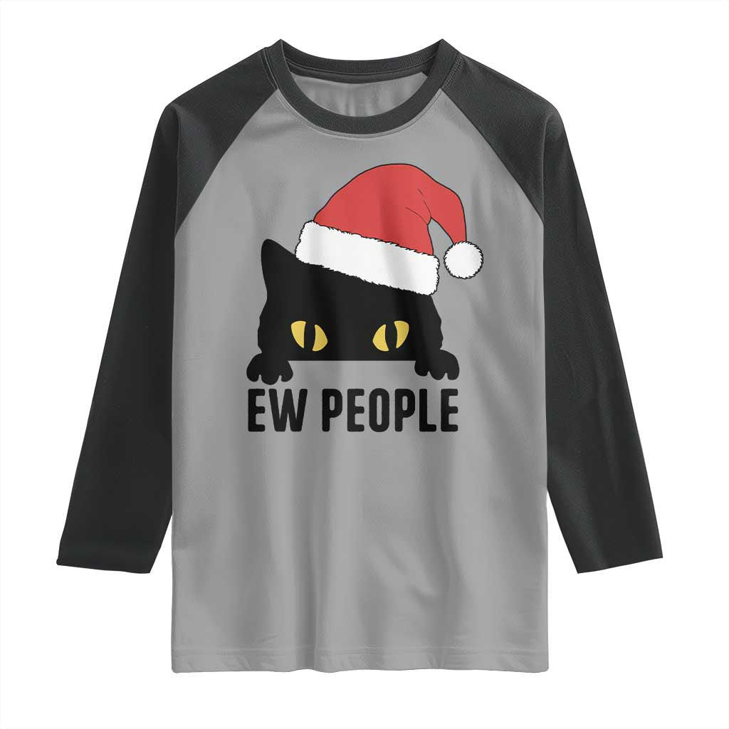 Funny Cat Christmas Raglan Shirt Ew People Anti Social Grumpy Cat Xmas - Wonder Print Shop