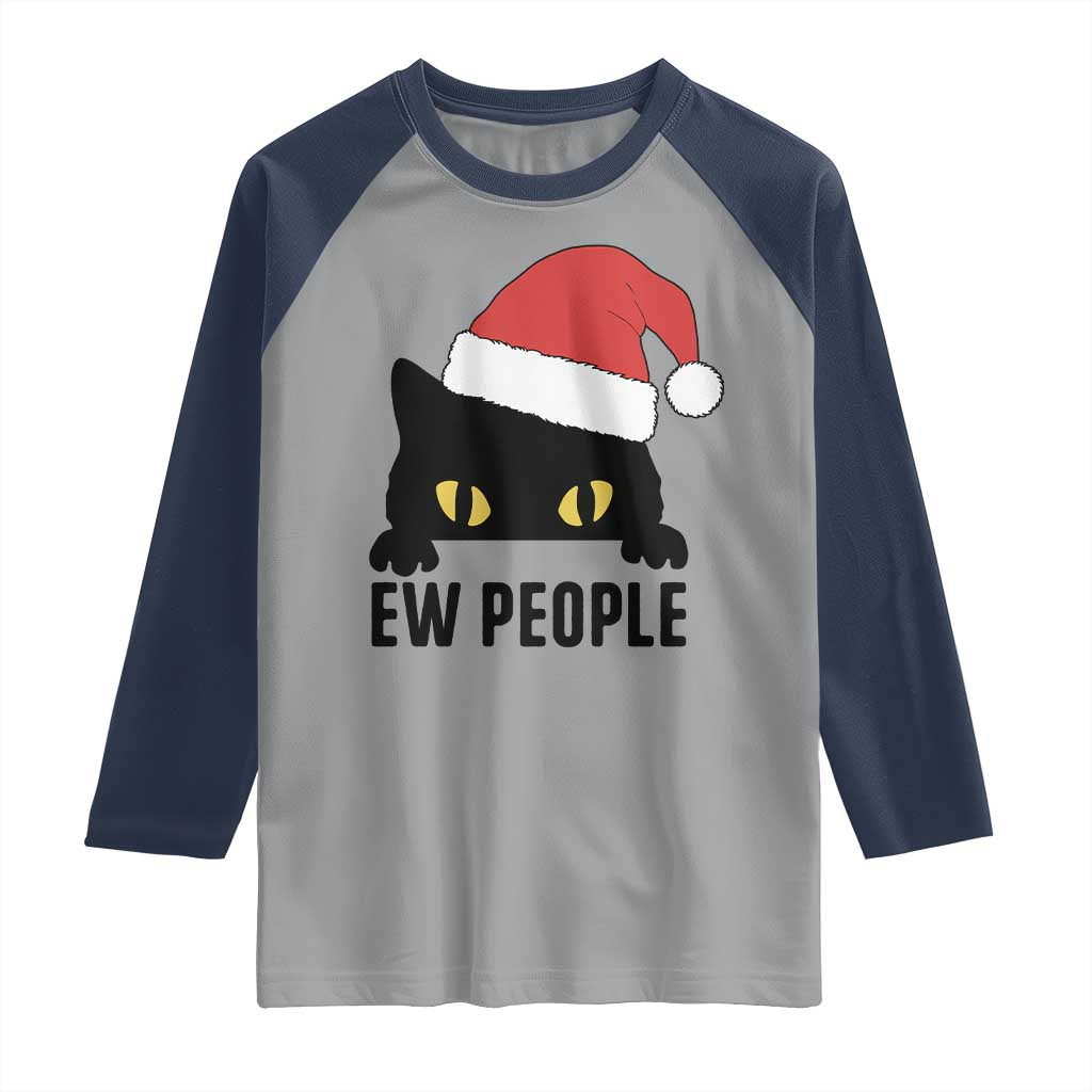 Funny Cat Christmas Raglan Shirt Ew People Anti Social Grumpy Cat Xmas - Wonder Print Shop