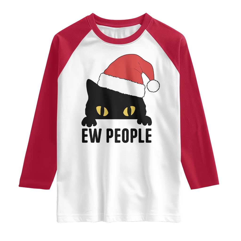 Funny Cat Christmas Raglan Shirt Ew People Anti Social Grumpy Cat Xmas - Wonder Print Shop