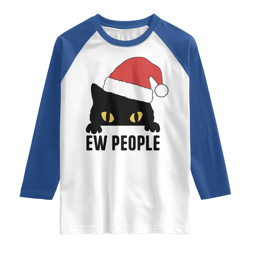 Funny Cat Christmas Raglan Shirt Ew People Anti Social Grumpy Cat Xmas - Wonder Print Shop