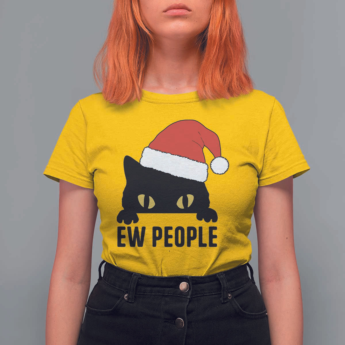 Funny Cat Christmas T Shirt For Women Ew People Anti Social Grumpy Cat Xmas - Wonder Print Shop
