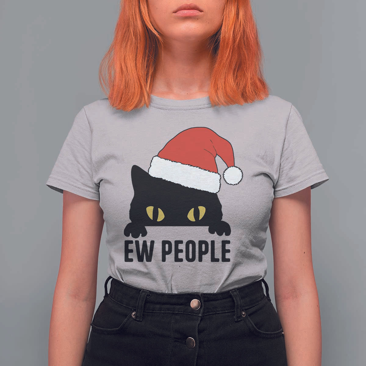 Funny Cat Christmas T Shirt For Women Ew People Anti Social Grumpy Cat Xmas - Wonder Print Shop