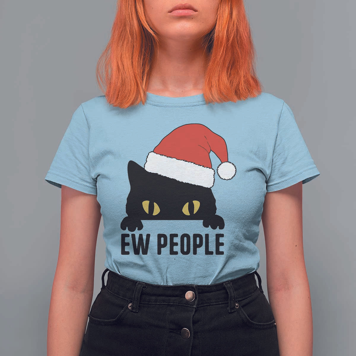 Funny Cat Christmas T Shirt For Women Ew People Anti Social Grumpy Cat Xmas - Wonder Print Shop