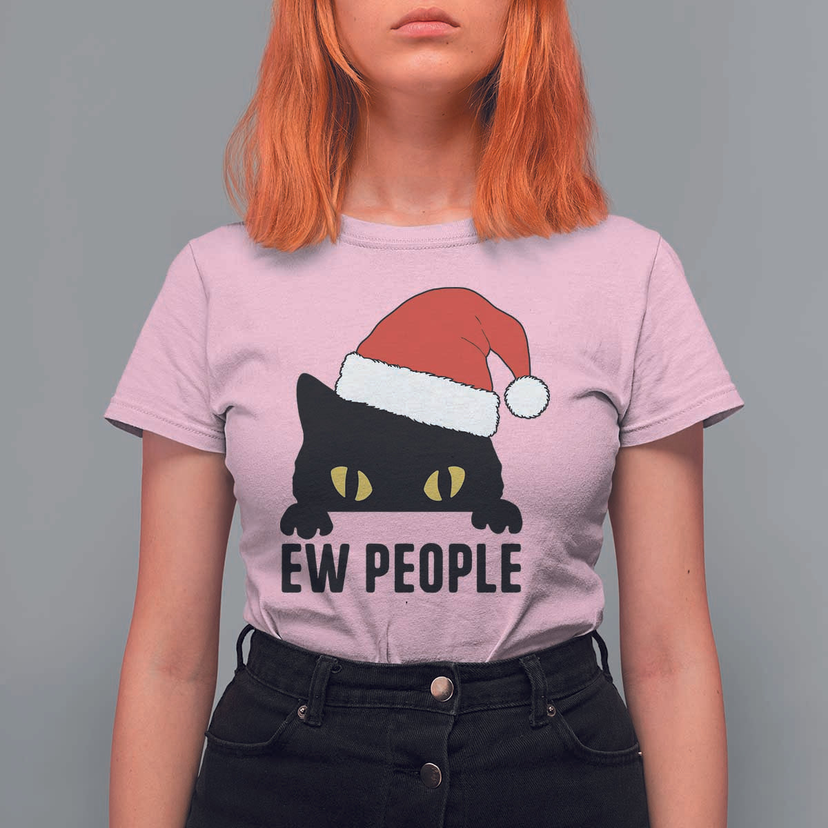 Funny Cat Christmas T Shirt For Women Ew People Anti Social Grumpy Cat Xmas - Wonder Print Shop